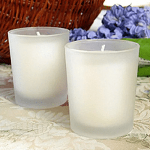 Frosted White Votive Jar <br>Pumpkin Spiced Rum scented candle